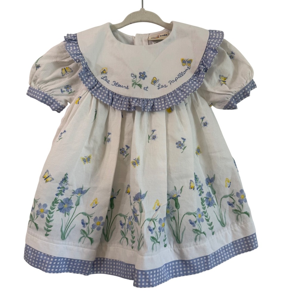 Vintage Y2K BT Kids Smock Floral butterfly Dress 2T 24m girls summer embroidery
